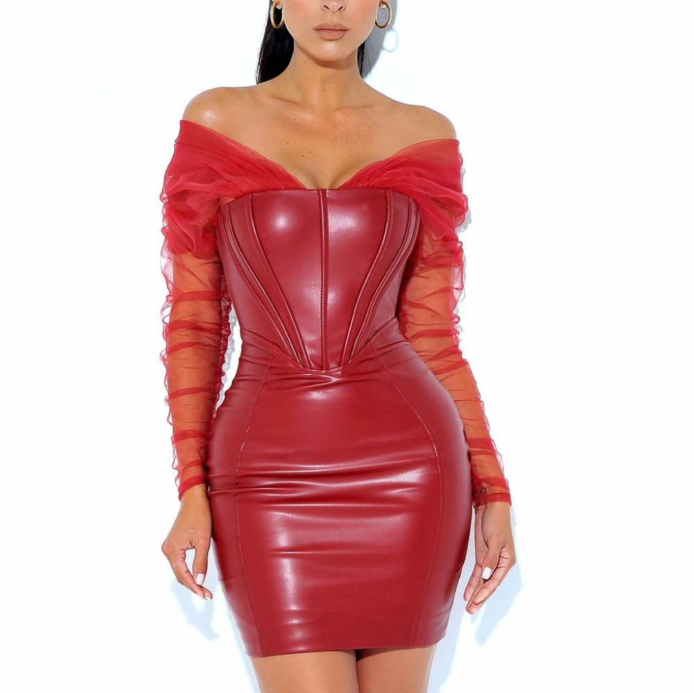 Faina Burgundy Leather Corset Dress